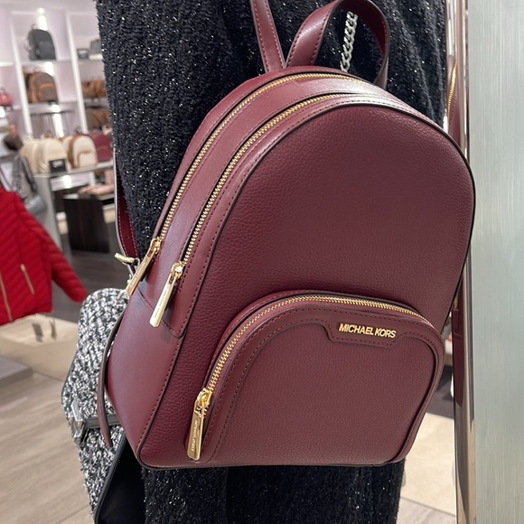 Michael Kors Jaycee Medium Pebbled Leather Backpack
 Oxblood/Golden NWT - Picture 14 of 16